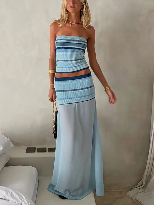Striped Crop Top and Skirt Set